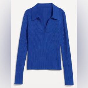 Old Navy Women’s Blue Rib-Knit Collared Long Sleeve Sweater